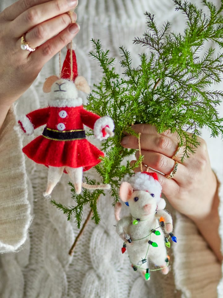 Peo Weihnachtsanhänger Maus 2 Teile - Weiß-rot - Bloomingville