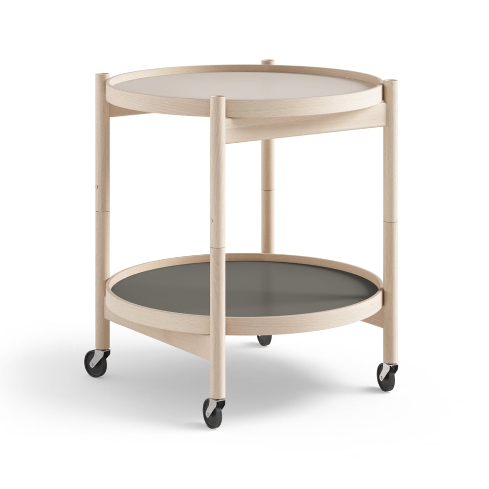 Brdr. Krüger Bølling Tray Table model 50 Servierwagen stone, unbehandeltes Buchenholzgestell