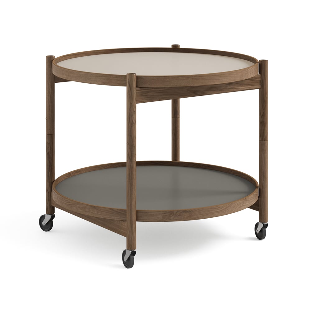 Brdr. Krüger Bølling Tray Table model 60 Servierwagen Stone, Eichenstativ rauch geölt