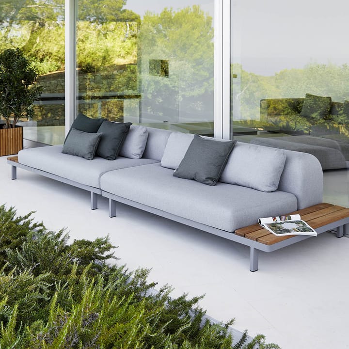 Space Modulsofa 2-Sitzer light grey - Rechte Seitenplatte Teak-Graues Aluminiumstativ - Cane-line