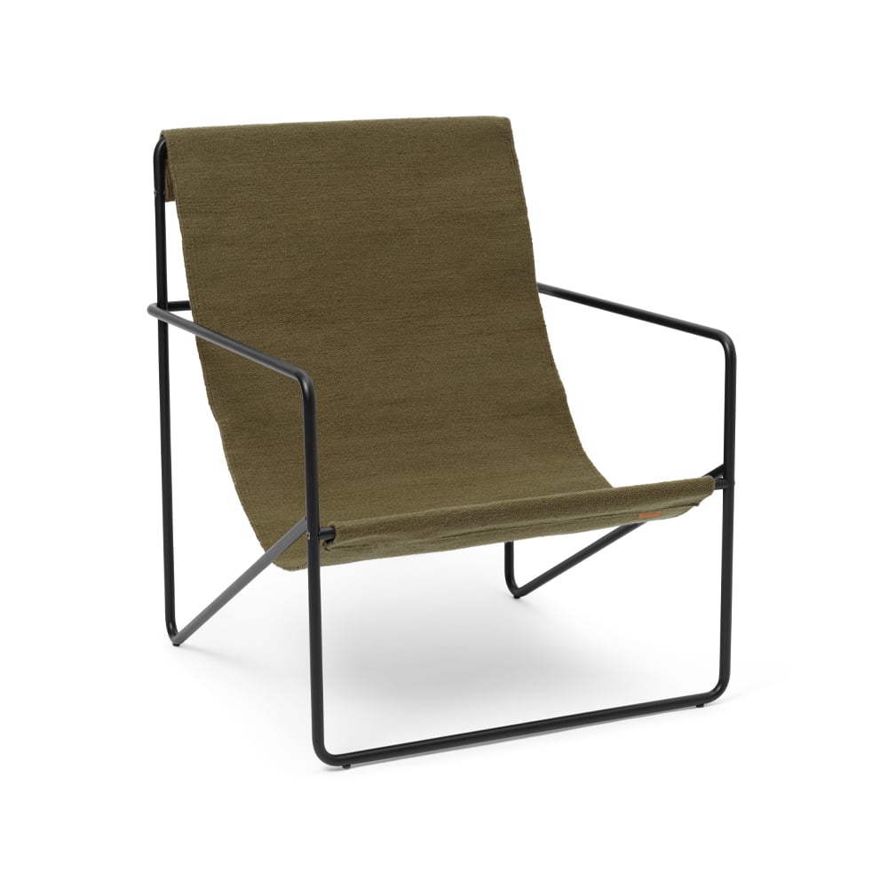 ferm LIVING Desert Loungesessel Olive, Schwarzes Gestell