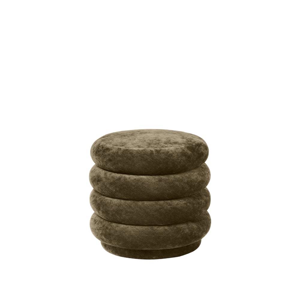 ferm LIVING Pouf Round Pouf Stoff faded velvet 3 forest