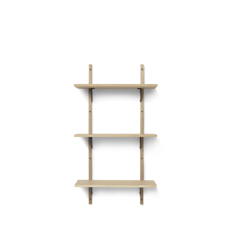 ferm LIVING Sector Wandregal triple narrow Natural oak, s/l, schwarzes Messing