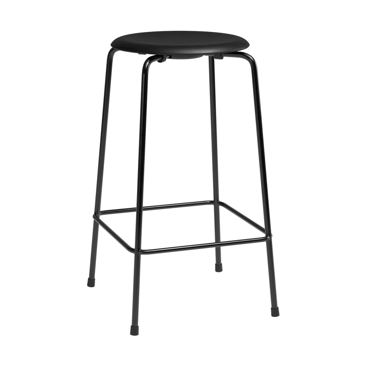 Fritz Hansen High Dot counter Stuhl 4 Beine Intensiv-Leder schwarz-schwarzer Stahl