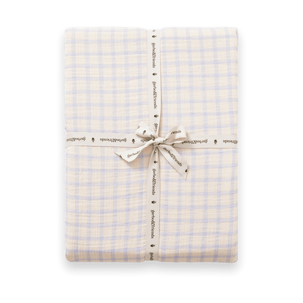 Gingham Sky Blue Muslin Spannbettlaken - 160x200x30 cm - Garbo&Friends