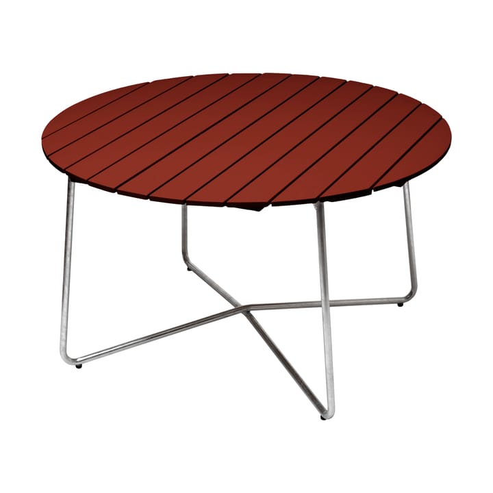 9A Esstisch - Dark red lacquered oak-galvanized base, Ø120 cm - Grythyttan Stålmöbler