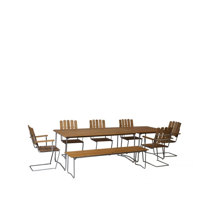 Bänk 9 Bank, Teak-170 cm-warmverzinkt Grythyttan Stålmöbler