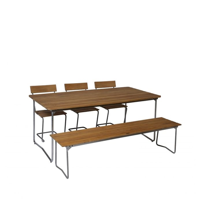 Bänk 9 Bank, Teak-170 cm-warmverzinkt Grythyttan Stålmöbler