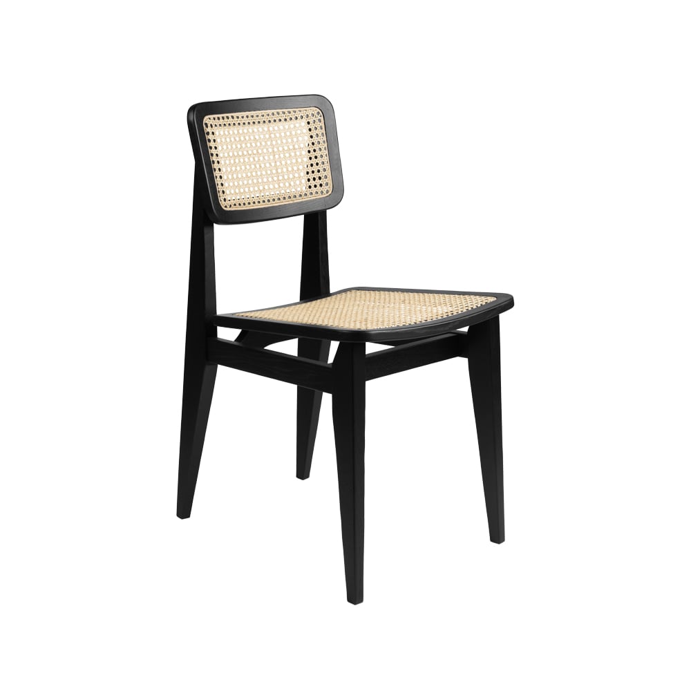 GUBI C-Chair Stuhl Black stained oak, Rattan