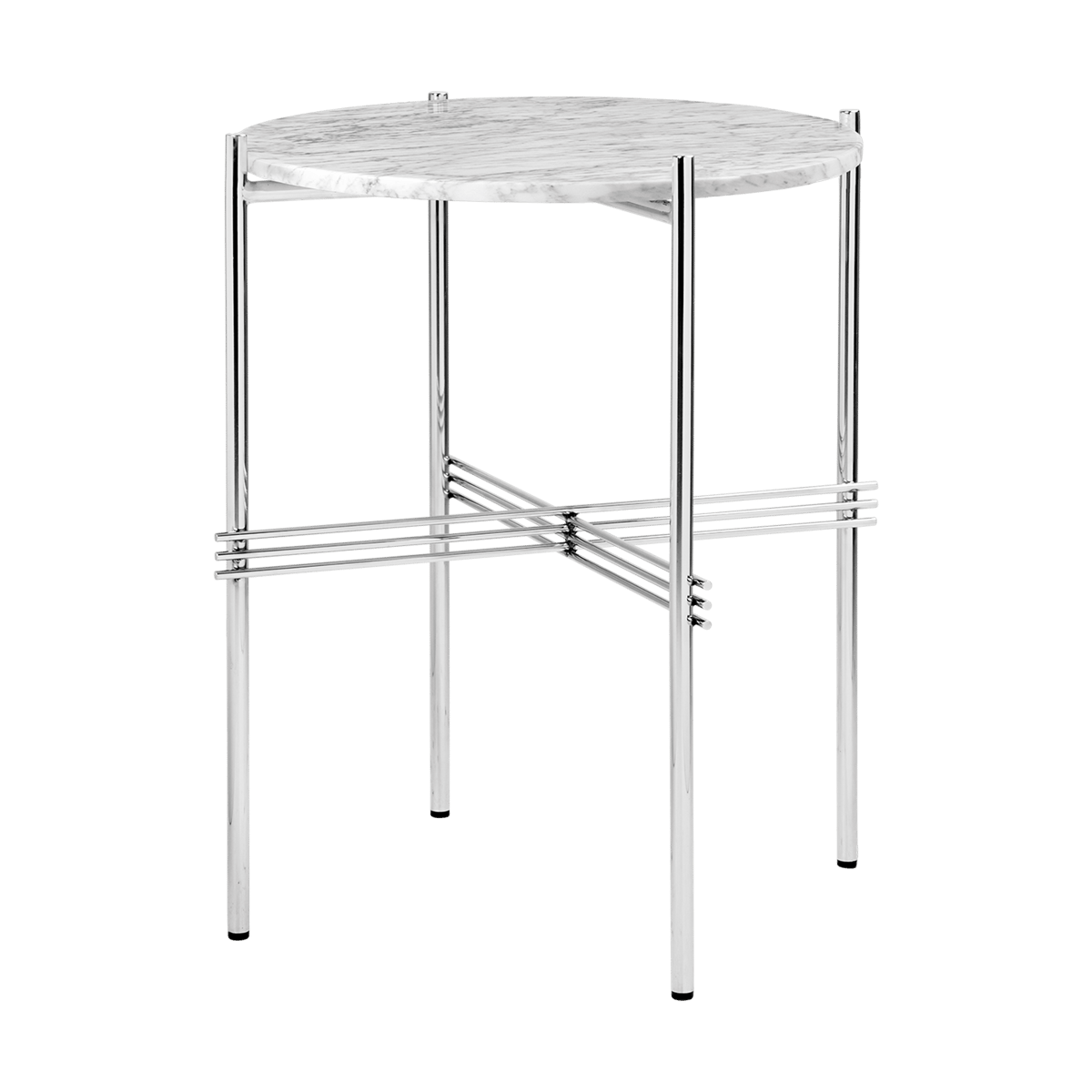 GUBI TS Beistelltisch polierter Stahl Ø40 White carrara marble