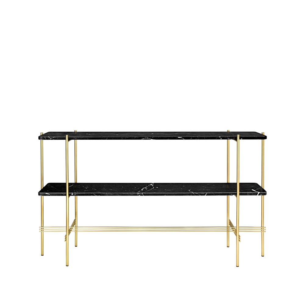 GUBI TS Console Beistelltisch 120x30x72 cm Black marquina marble, Messinggestell, 2 Marmorplatten