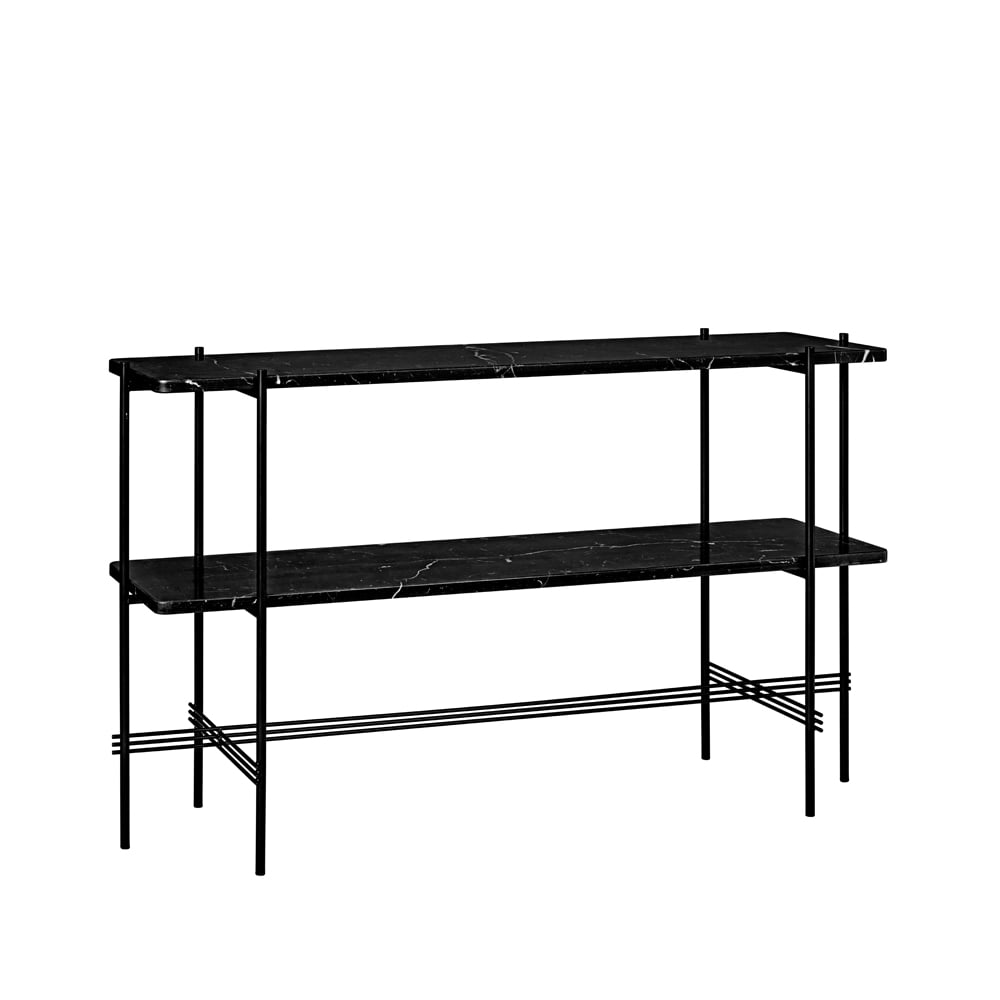 GUBI TS Console Beistelltisch 120x30x72 cm Black marquina marble, Schwarzes Gestell, 2 Marmorplatten