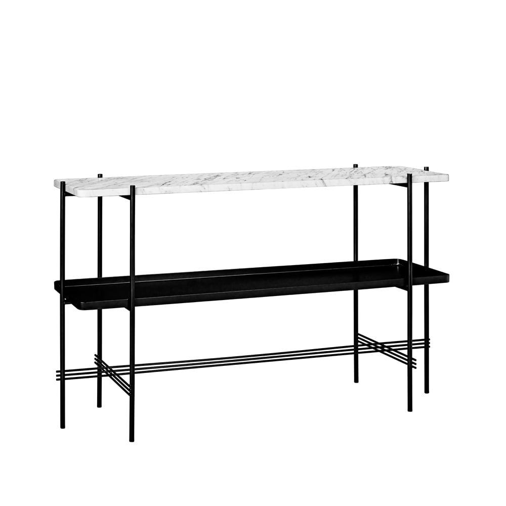 GUBI TS Console Beistelltisch 120x30x72 cm White carrara marble, Schwarzes Gestell, mit Tablett