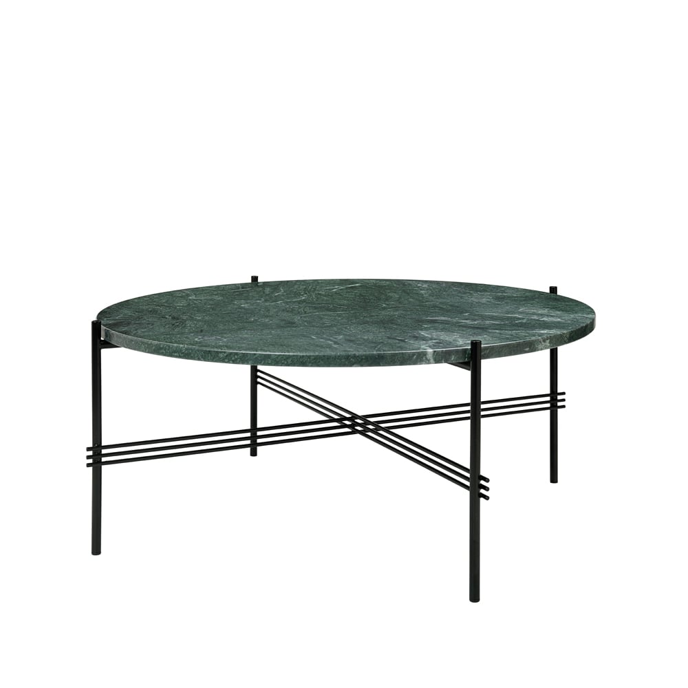 GUBI TS Round Beistelltisch Green guatemala marble, ø80, schwarzes Gestell