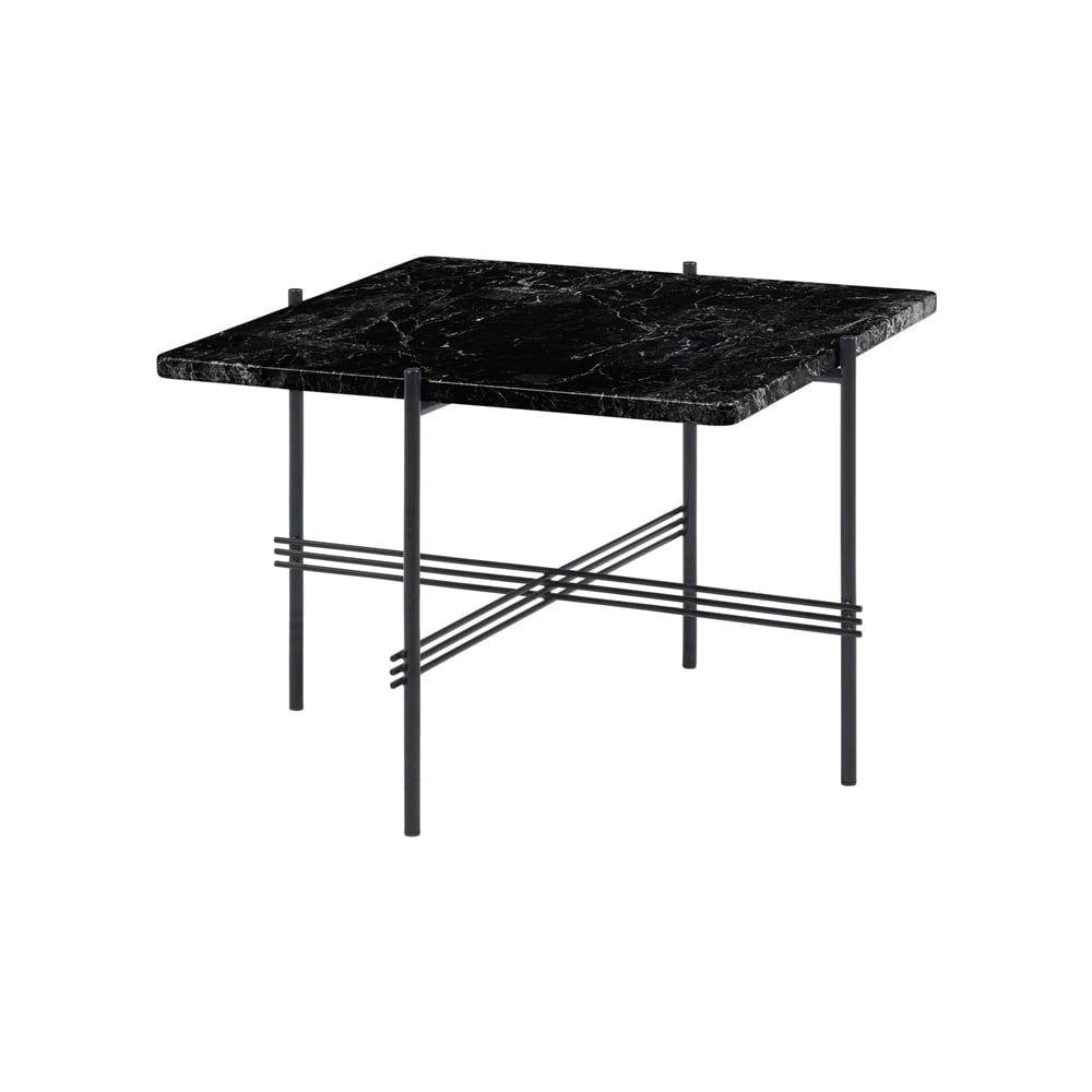 GUBI TS Square Beistelltisch Black marquina marble, 55 x 55cm, Schwarzes Gestell