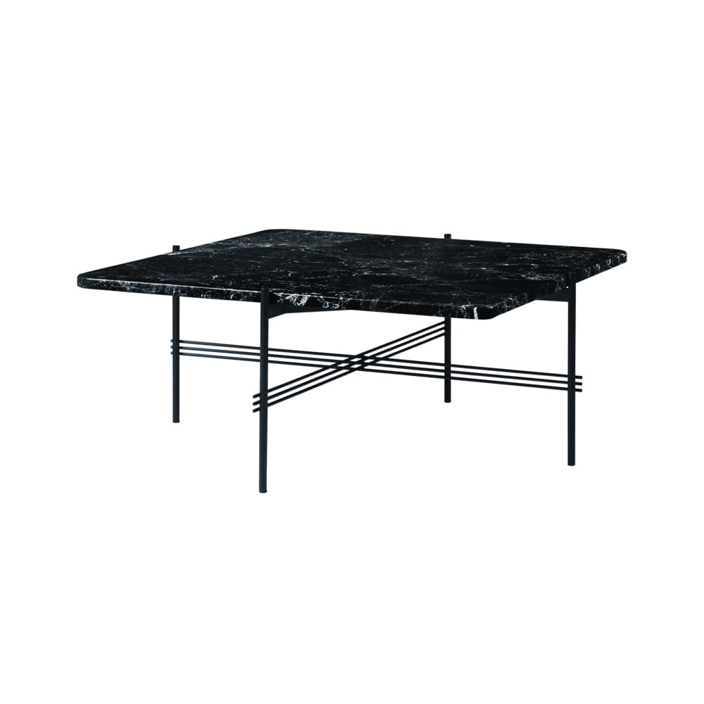 GUBI TS Square Beistelltisch Black marquina marble, 80 x 80cm, Schwarzes Gestell