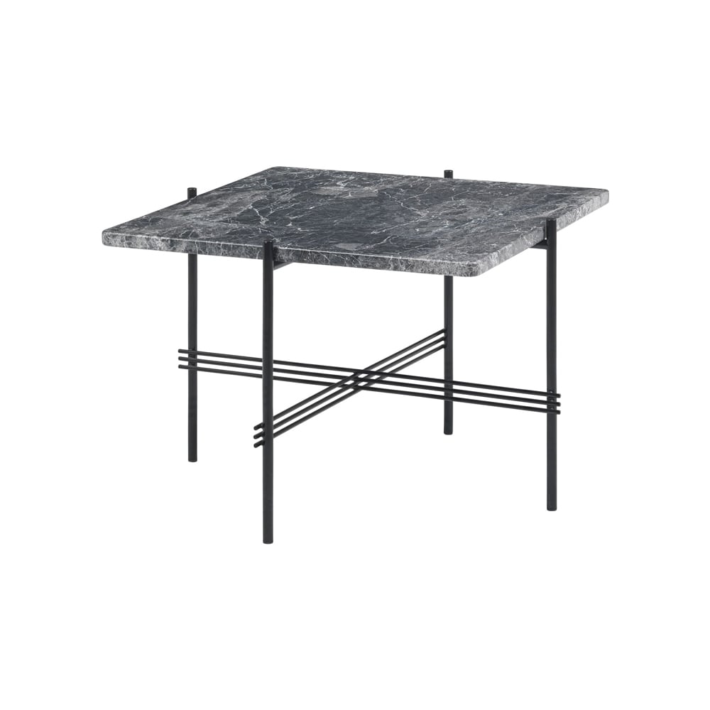 GUBI TS Square Beistelltisch Grey emperador marble, 55 x 55cm, Schwarzes Gestell