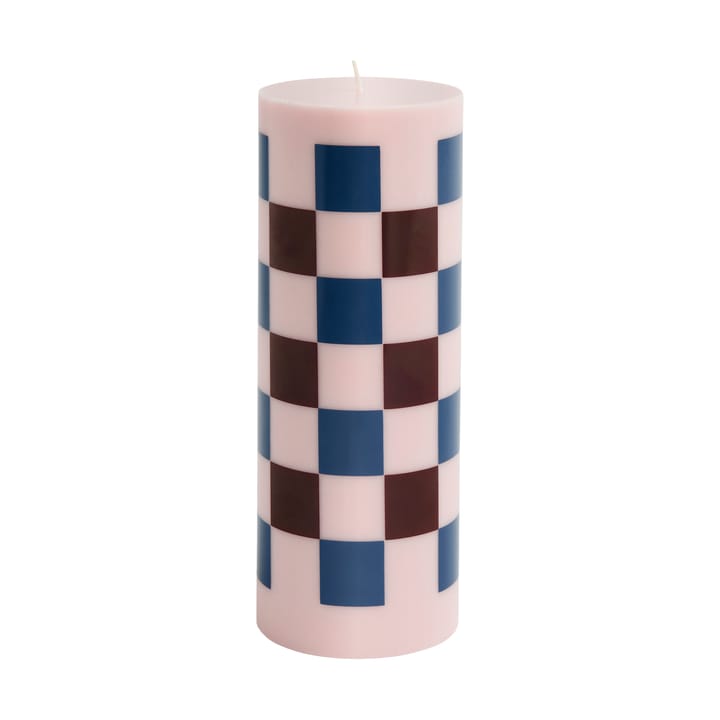 Column Candle Blockkerze large 25 cm - Pink-bordeaux-dark blue check - HAY