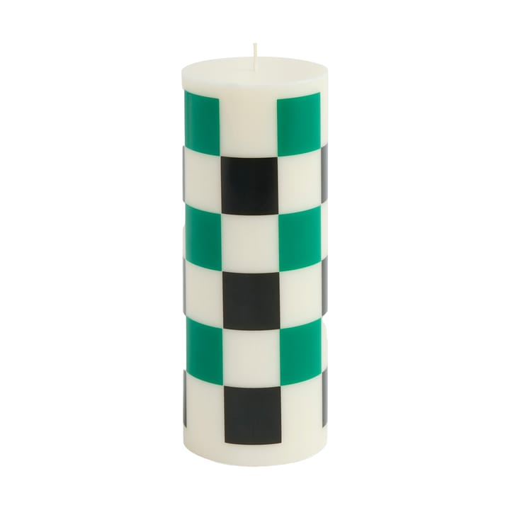 Column Candle Blockkerze Medium 20 cm - Off white-green-black check - HAY