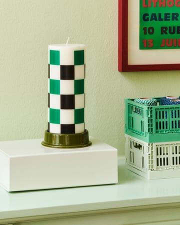 Column Candle Blockkerze Medium 20 cm - Off white-green-black check - HAY