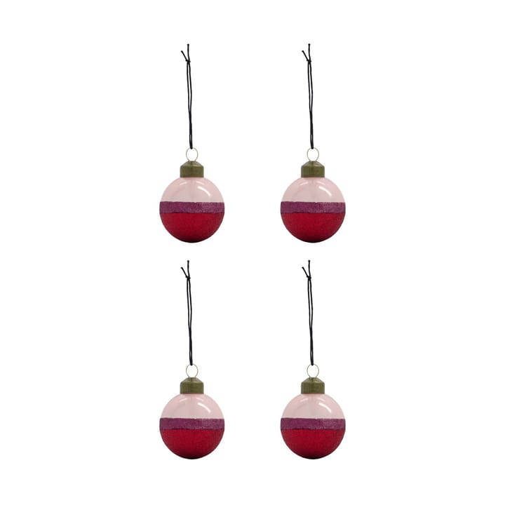 Stripe Weihnachtskugel Ø8 cm 4er-Pack - Rosa-rot - House Doctor