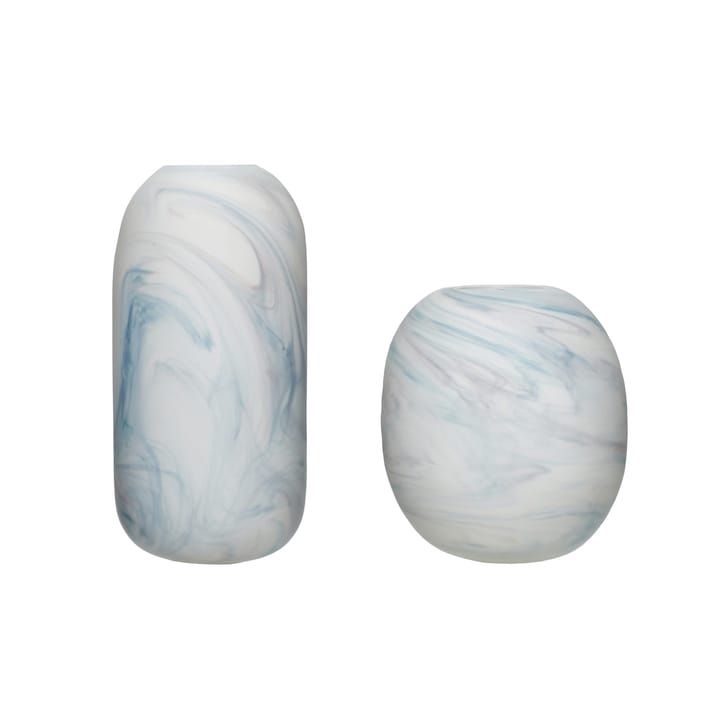 Hübsch Vase 2er-Pack 15x17 cm - Marmor-weiß-blau - Hübsch