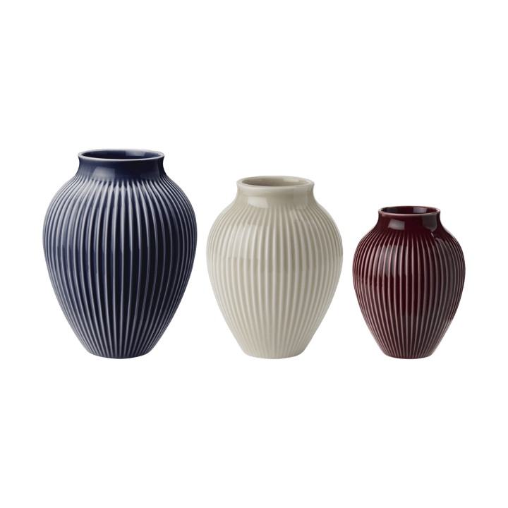 Knabstrup Vase geriffelt 3er Pack - Berry-sand-dark blue - Knabstrup Keramik