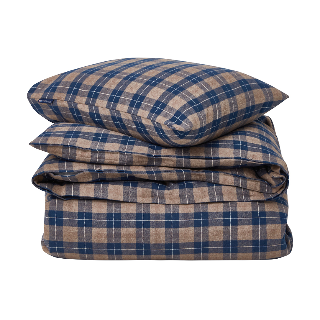 Lexington Checked Flanell-Bettwäsche 220x220 cm Denim blue-beige