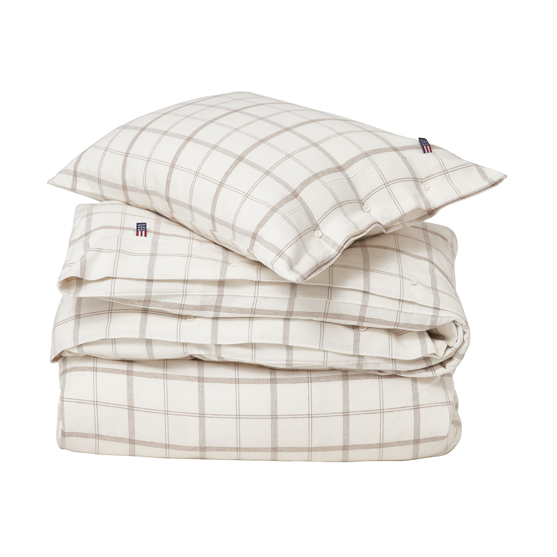 Lexington Checked Flanell-Bettwäsche 220x220 cm White-brown