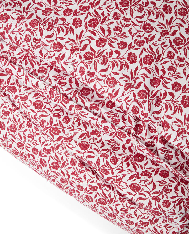 Flower Printed Cotton Satin Bettwäsche-Set, Weiß-Rot Lexington