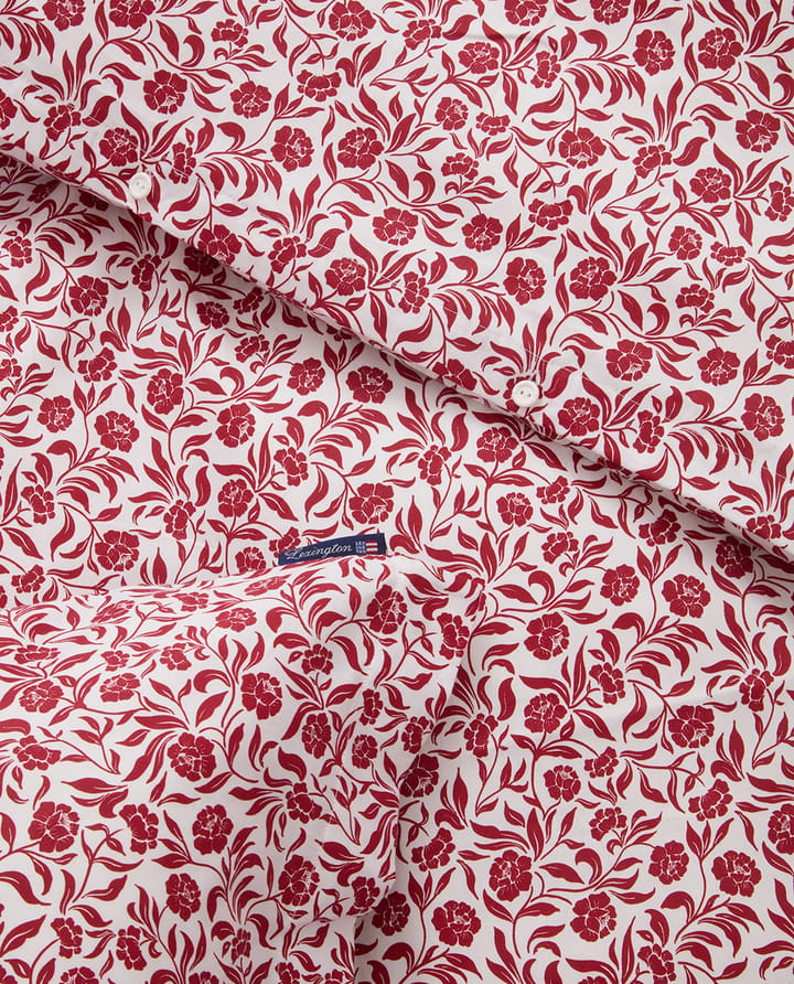 Flower Printed Cotton Satin Bettwäsche-Set, Weiß-Rot Lexington