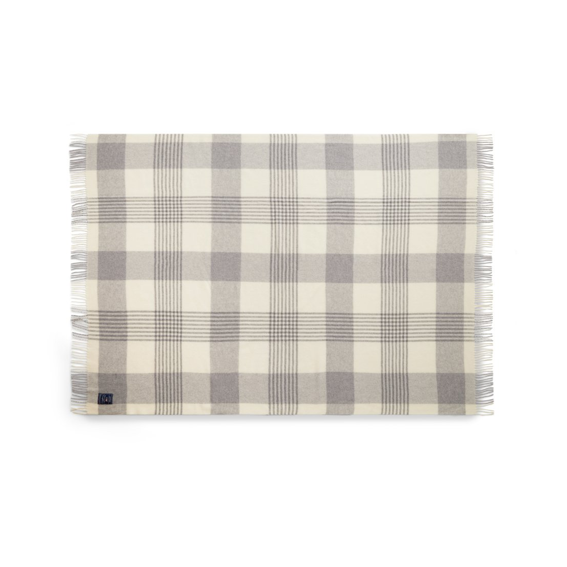 Lexington Gray Checked Recycled Wool Wolldecke 130 x 170cm Gray-white