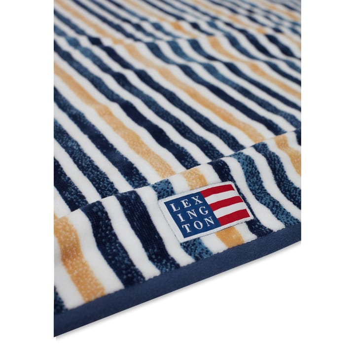 Striped Cotton Velour Badehandtuch 100 x 180cm, Blue-white-oat Lexington