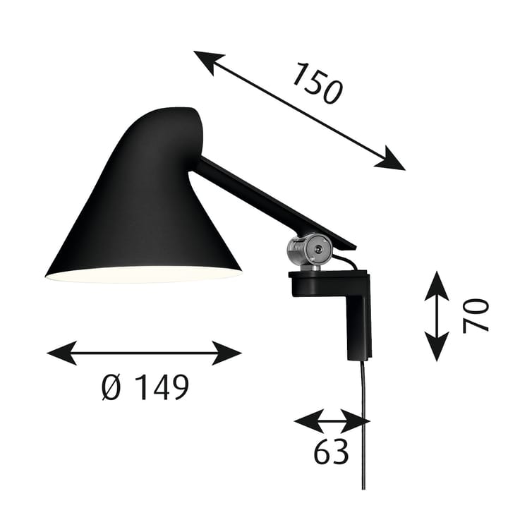 NJP Wandleuchte kurzer Arm, Schwarz Louis Poulsen