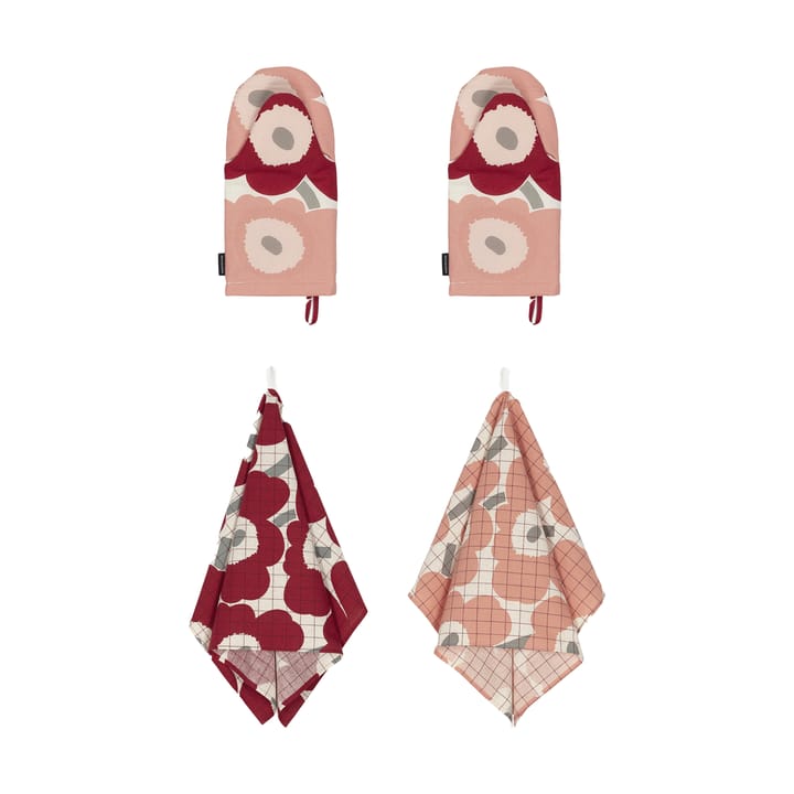 Pieni Unikko Küchenhandtuch+Topflappen 4 Teile, Cotton-dark cherry-rose Marimekko