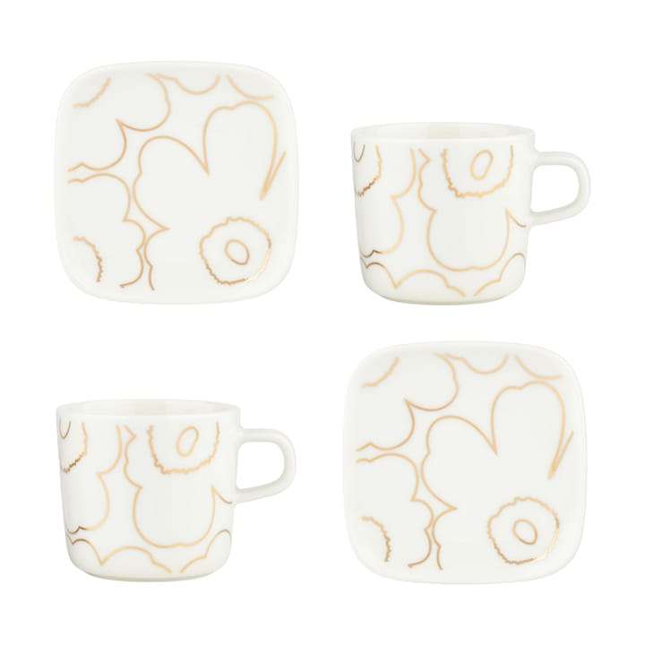 Piirto Unikko Becher und Teller Set 20 cl 4 Teile, White-gold Marimekko