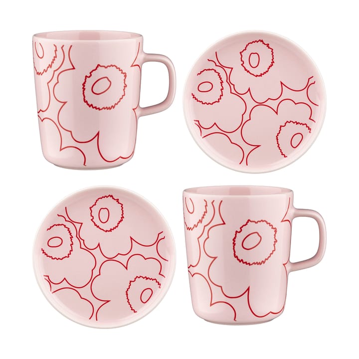 Piirto Unikko Oiva Tasse 25 cl und Untertasse Ø13,5 cm 4 Stück - Rosa - Marimekko