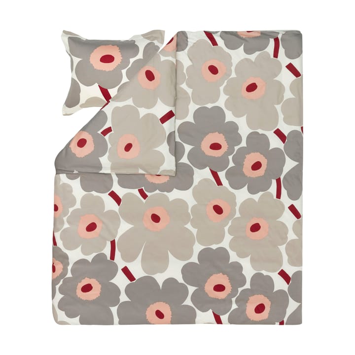 Unikko Bettbezug Satin 240x220 cm, Off white-warm grey-pink Marimekko