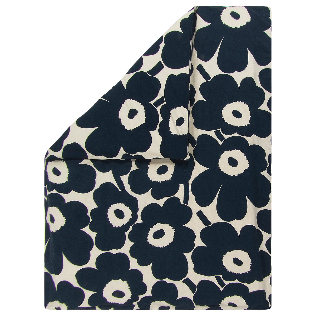 Marimekko Unikko Deckenbezug Baumwoll-Leinen 150 x 210cm Naturweiß-dunkelblau