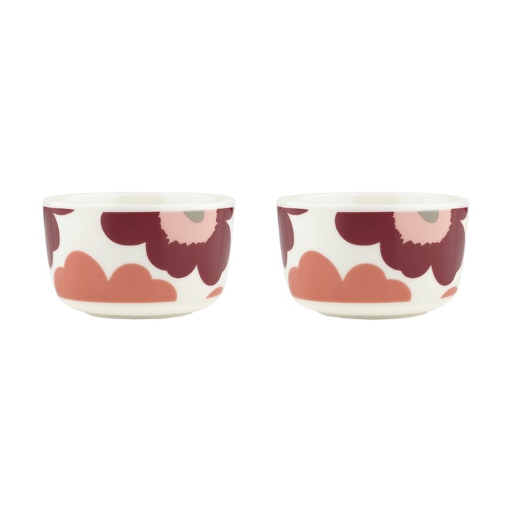 Unikko Schale 2,5 dl 2er-Pack, White-dark cherry-salmon red Marimekko