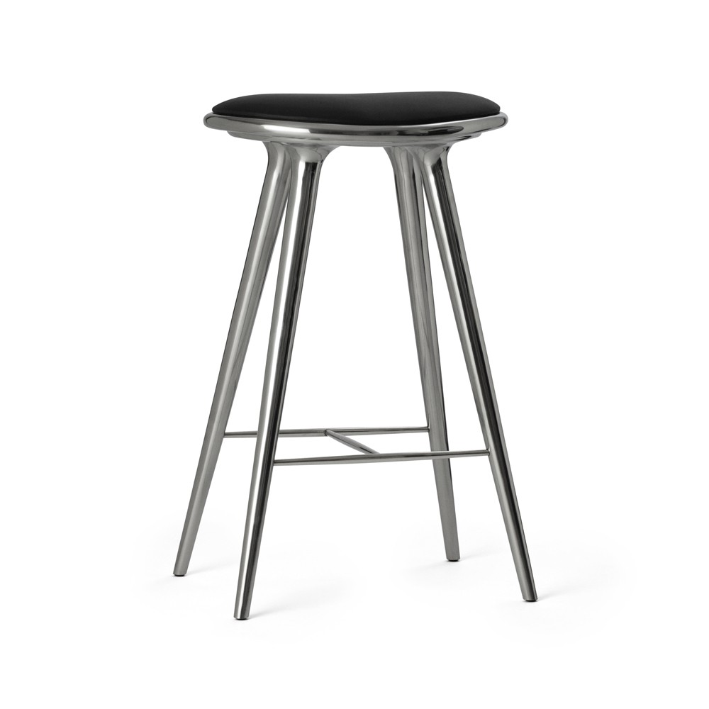 Mater High stool Essen Barhocker hoch 74 cm Leder schwarz, Aluminium-Stativ