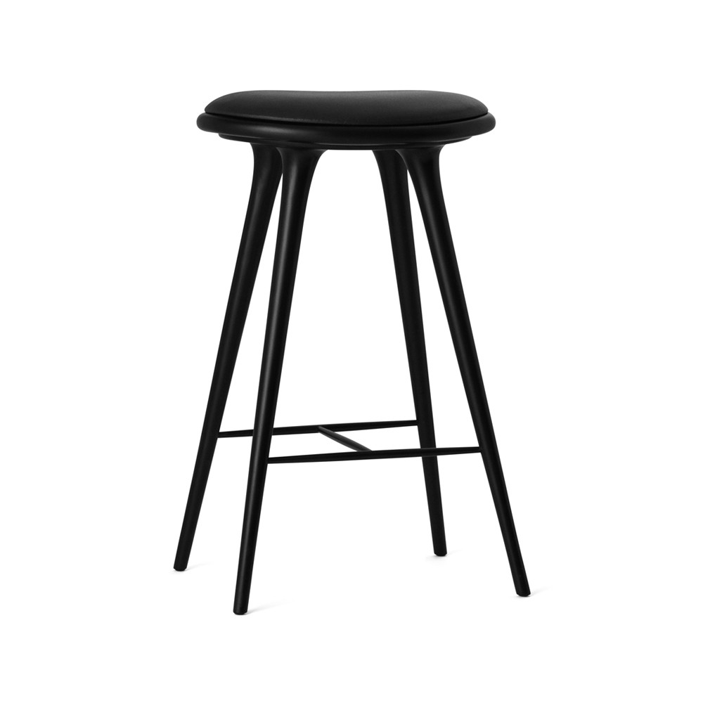 Mater High stool Essen Barhocker hoch 74 cm Leder schwarz, Holzstativ aus Buche schwarz gebeizt