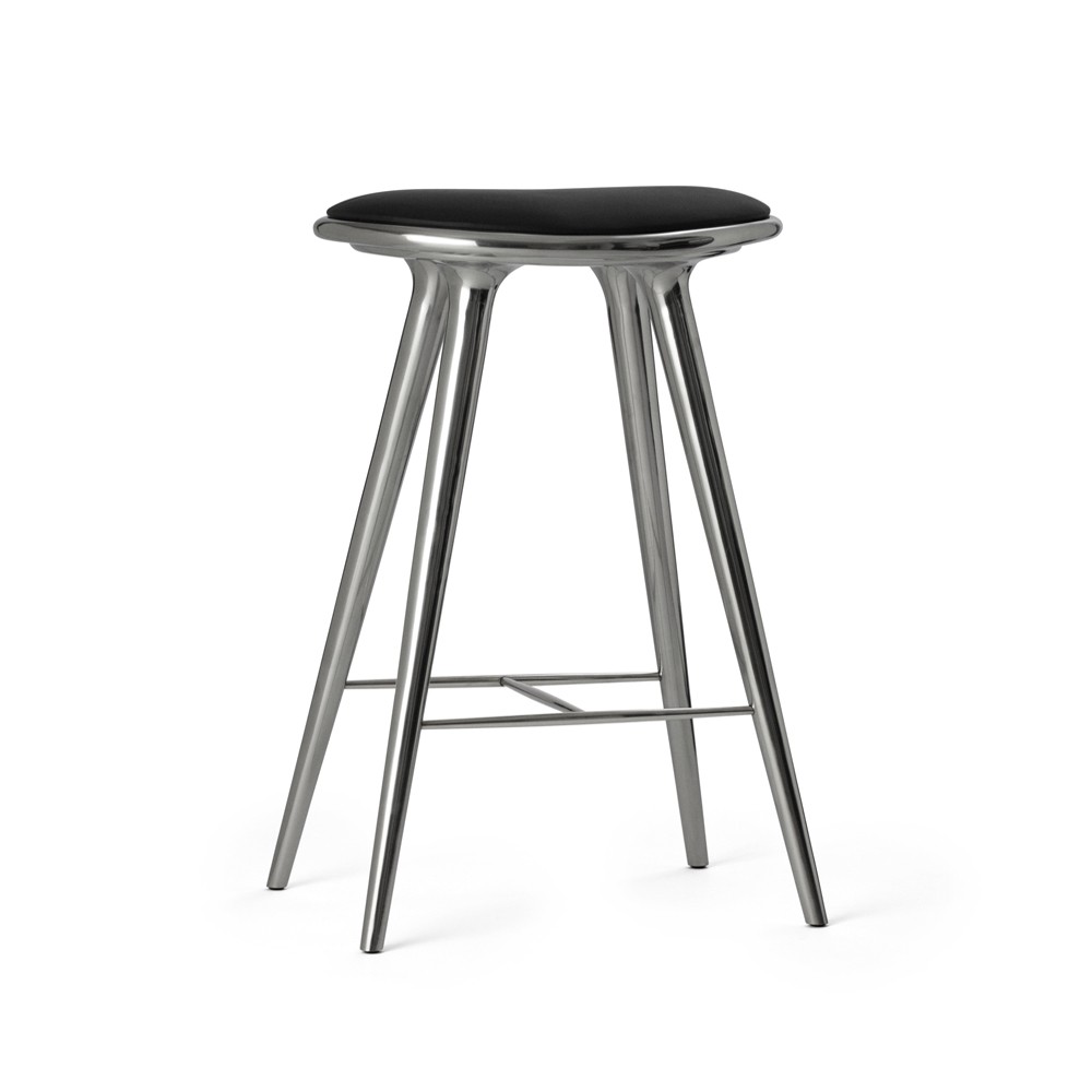 Mater Mater high stool Barhocker niedrig 69 cm Leder schwarz, Aluminium-Stativ