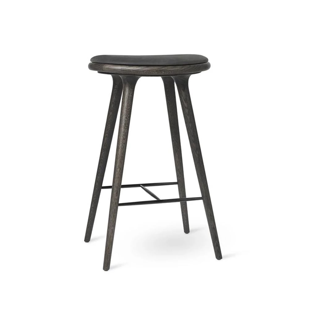 Mater Mater high stool Barhocker niedrig 69 cm Leder schwarz, Eiche Sirka Grey