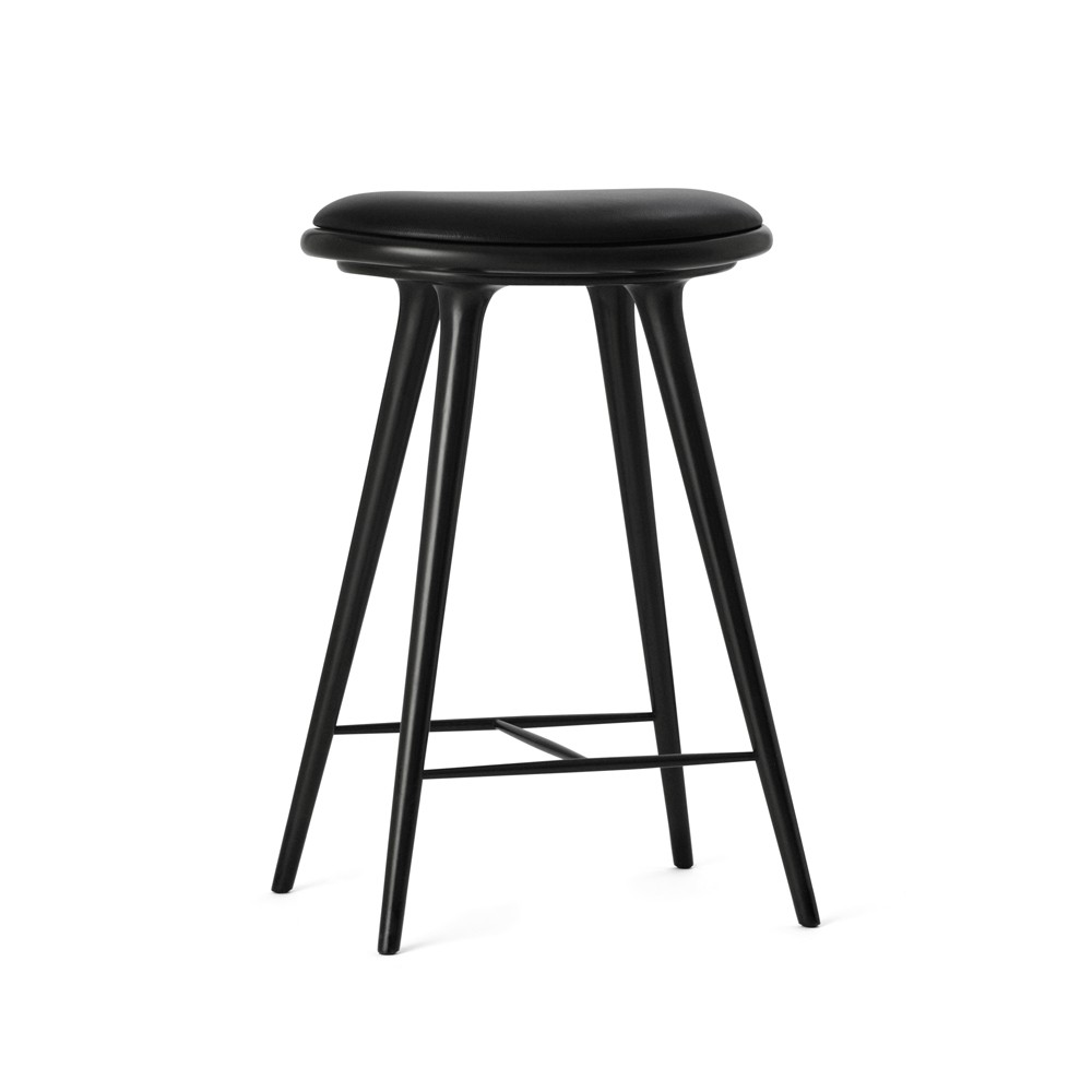 Mater Mater high stool Barhocker niedrig 69 cm Leder schwarz, Holzstativ aus Buche schwarz gebeizt