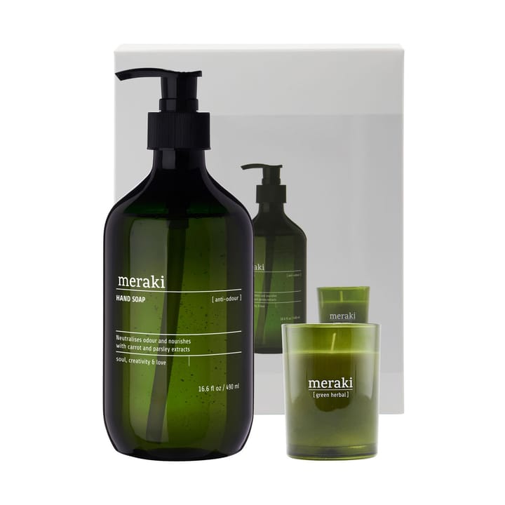 Meraki Geschenkset Handseife und Duftkerze - Anti-Geruch-Green Herbal - Meraki