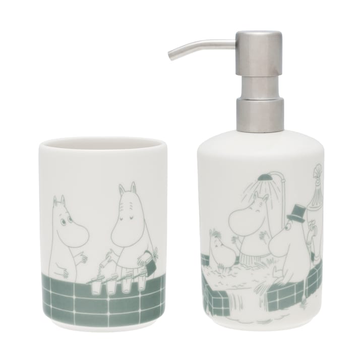 Mumin Seifenspender und Zahnbürstenhalter - Badezeit grün-weiß - Moomin Arabia