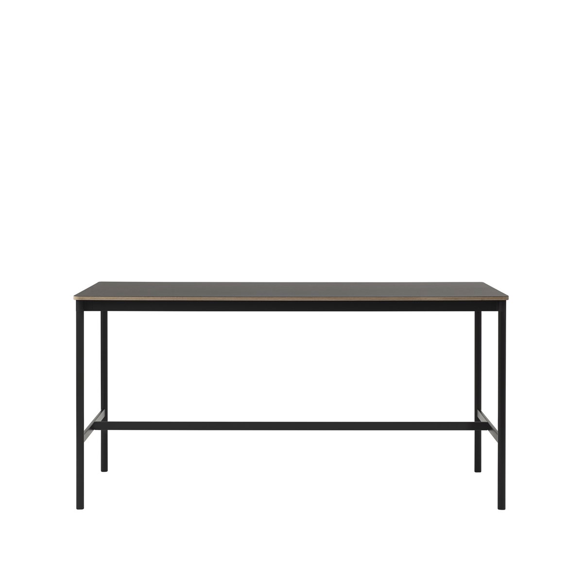 Muuto Base High Bartisch Black linoleum, Schwarzes Gestell, plywoodkant, b85 l190 h95