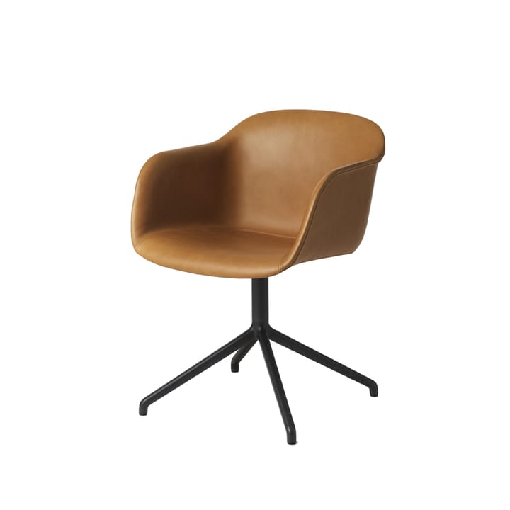 Fiber armchair Bürostuhl mit drehbarem Gestell - Cognac leather-anthracite black - Muuto