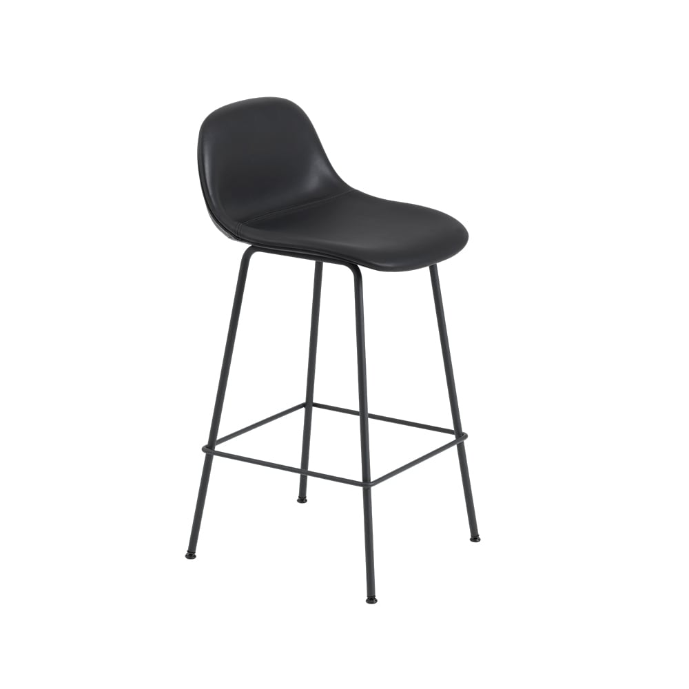 Muuto Fiber Barstuhl Metallbeine Refine leather black-Black